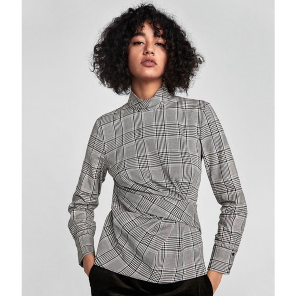 Zara Gray Plaid Blouse